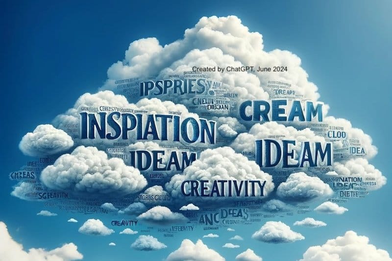 An image of clouds with arbitrary words generated by ChatGPT in June 2024